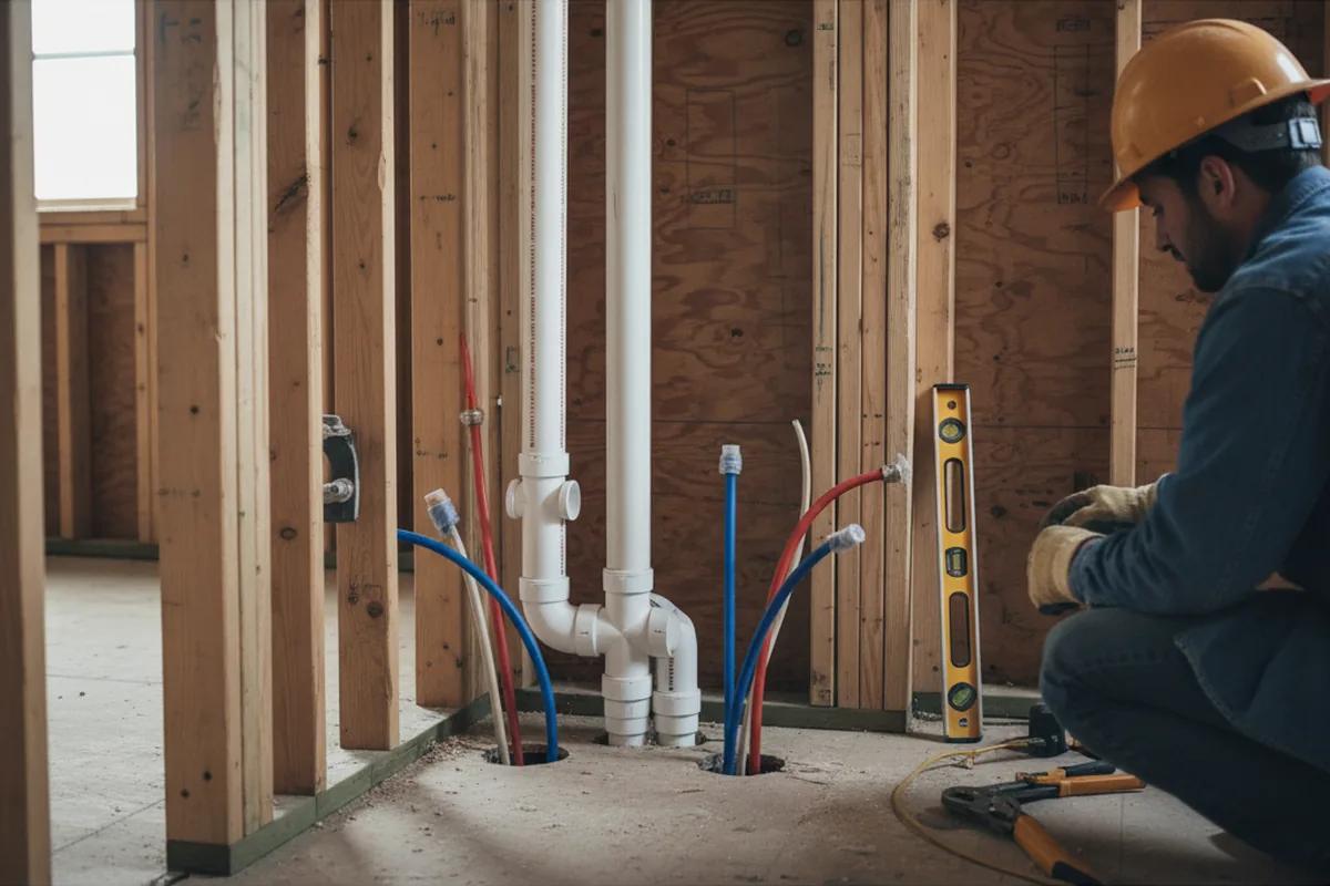 Drain and supply rough-in during Leak Detection in Warsaw